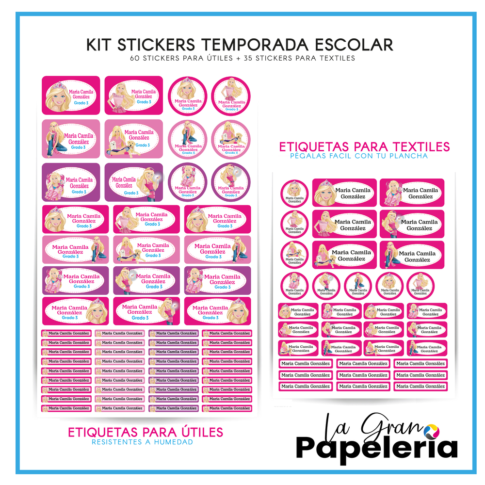 STICKERS KIT TEXTILES + ÚTILES REF BARBIE