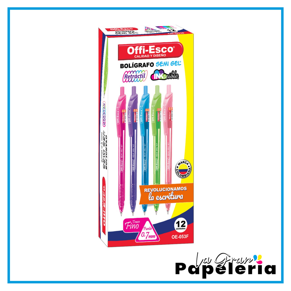 BOLÍGRAFO SEMI GEL 0.7mm RETRÁCTIL X 12 OE-053F